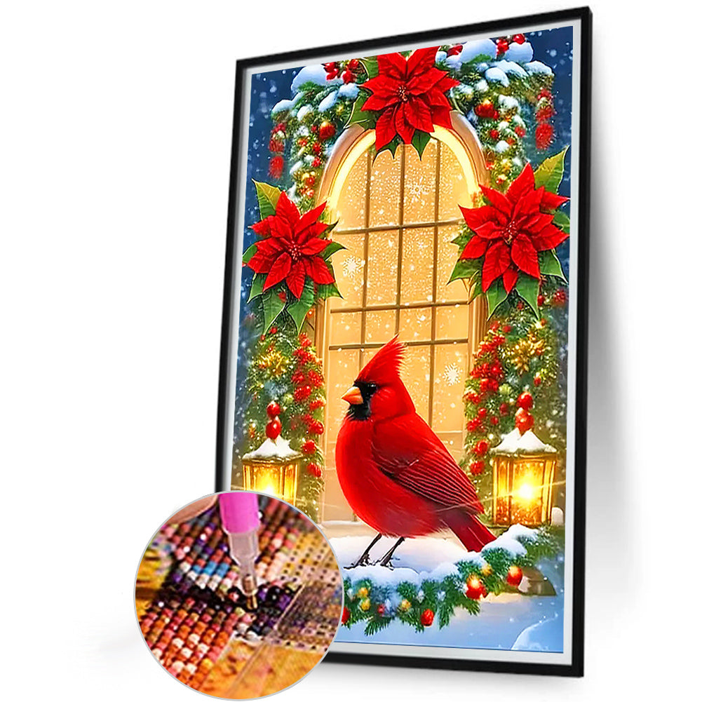 Christmas Cardinals In Front Of The Window - Full Round Drill Diamond Painting 40*60CM