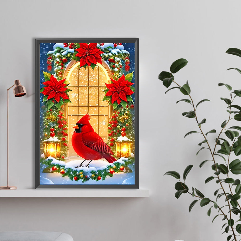 Christmas Cardinals In Front Of The Window - Full Round Drill Diamond Painting 40*60CM