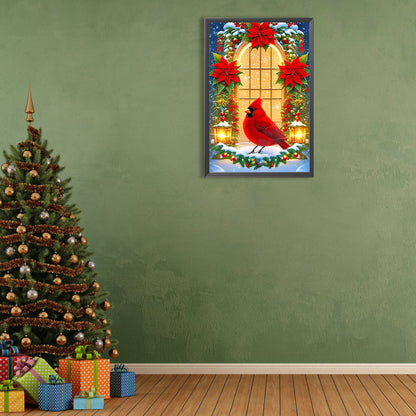 Christmas Cardinals In Front Of The Window - Full Round Drill Diamond Painting 40*60CM