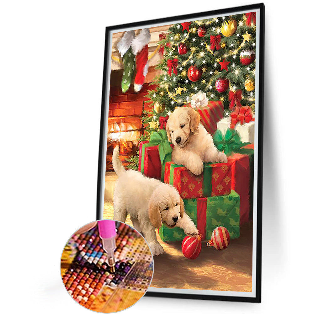 Christmas Naughty Dogs - Full Round Drill Diamond Painting 40*60CM