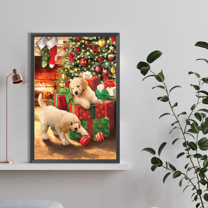 Christmas Naughty Dogs - Full Round Drill Diamond Painting 40*60CM