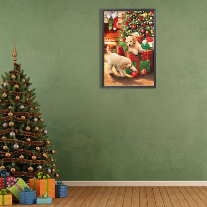 Christmas Naughty Dogs - Full Round Drill Diamond Painting 40*60CM