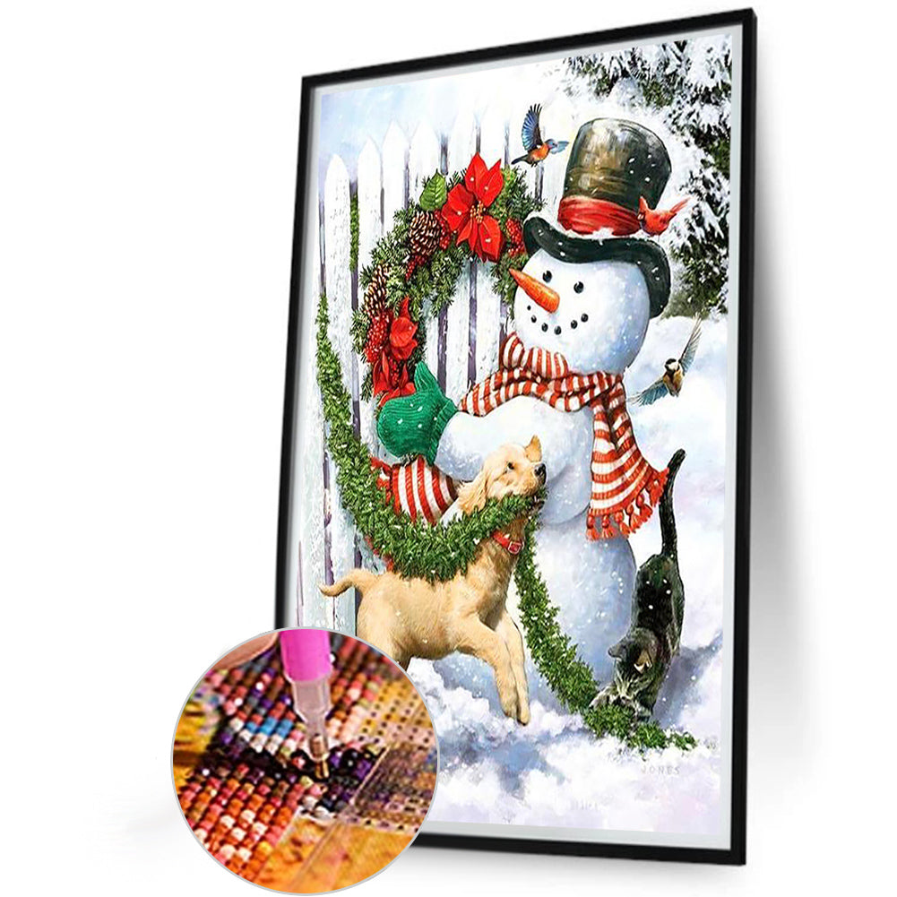 Christmas Style Dog, Kitten, Bird And Snowman - Full Round Drill Diamond Painting 40*60CM