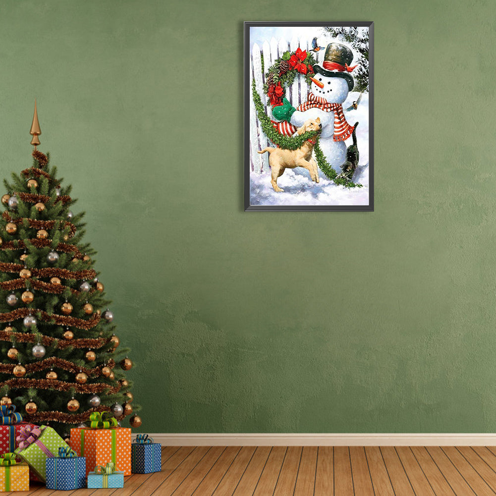 Christmas Style Dog, Kitten, Bird And Snowman - Full Round Drill Diamond Painting 40*60CM