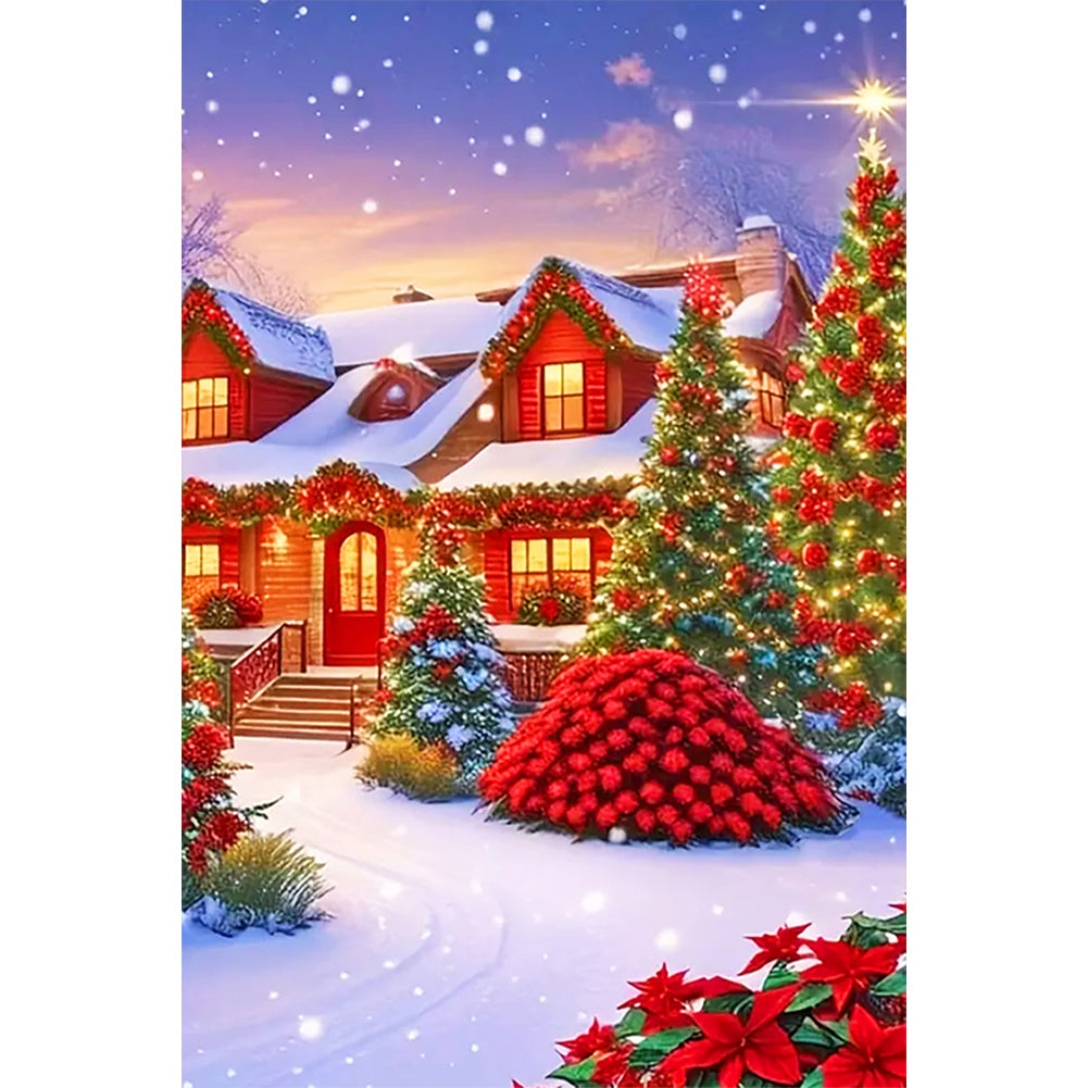 Christmas Model Christmas Scene Outside The Snow - Full Round Drill Diamond Painting 40*60CM