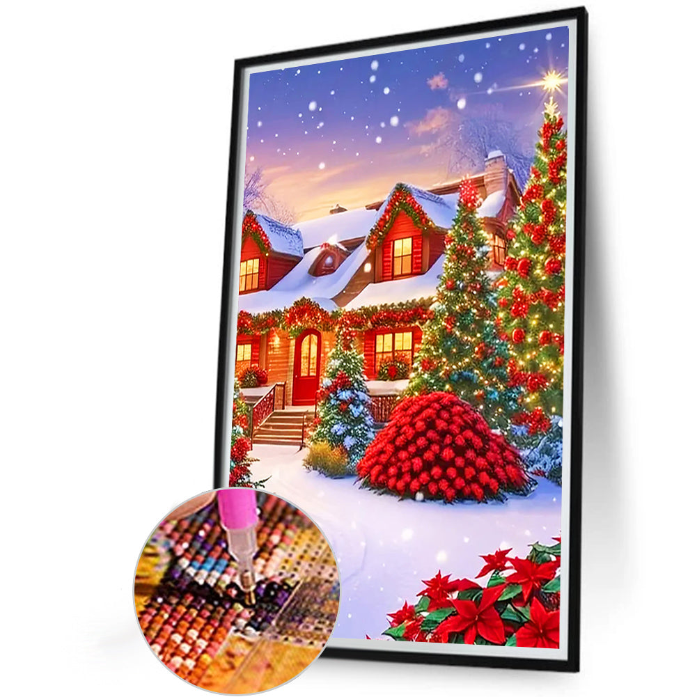 Christmas Model Christmas Scene Outside The Snow - Full Round Drill Diamond Painting 40*60CM