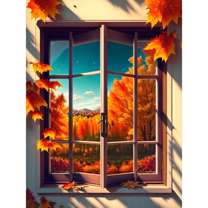 Autumn Leaves Outside The Window - Full Square Drill Diamond Painting 30*40CM