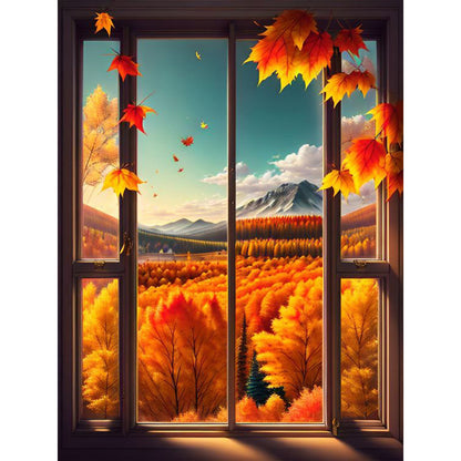 Autumn Leaves Outside The Window - Full Square Drill Diamond Painting 30*40CM