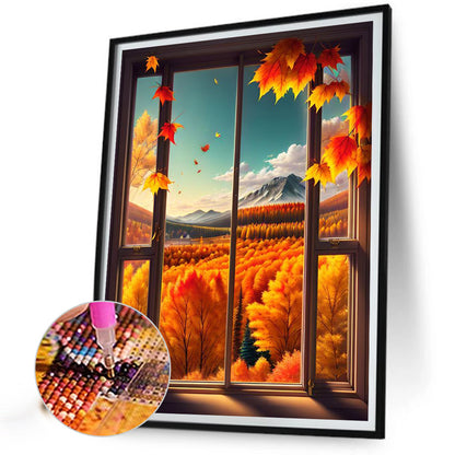 Autumn Leaves Outside The Window - Full Square Drill Diamond Painting 30*40CM