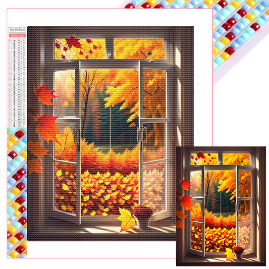 Autumn Leaves Outside The Window - Full Square Drill Diamond Painting 30*40CM