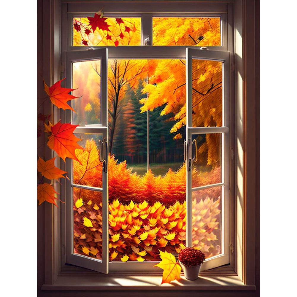 Autumn Leaves Outside The Window - Full Square Drill Diamond Painting 30*40CM