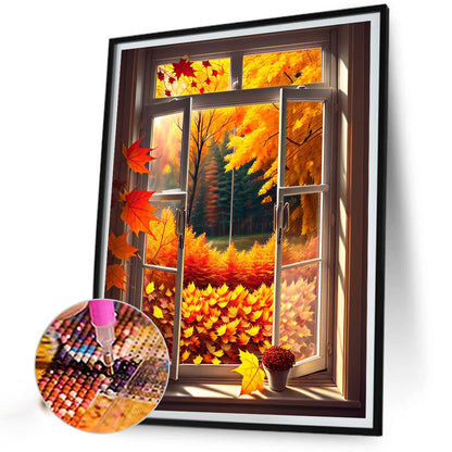 Autumn Leaves Outside The Window - Full Square Drill Diamond Painting 30*40CM