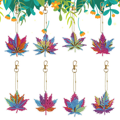 8PCS Double Sided Special Shape Diamond Painting Keychain (Special Leaf)