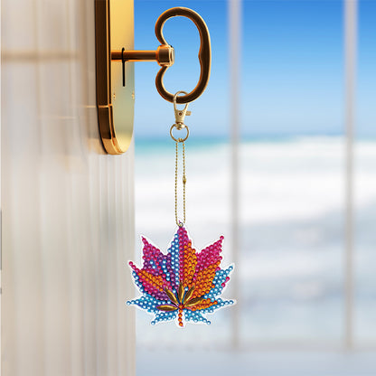 8PCS Double Sided Special Shape Diamond Painting Keychain (Special Leaf)