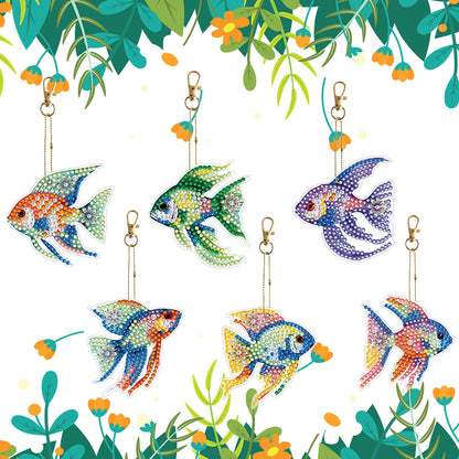 6PCS Double Sided Special Shape Diamond Painting Keychain (Flexible Fish)