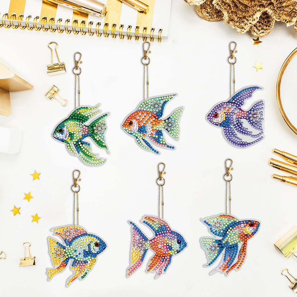 6PCS Double Sided Special Shape Diamond Painting Keychain (Flexible Fish)