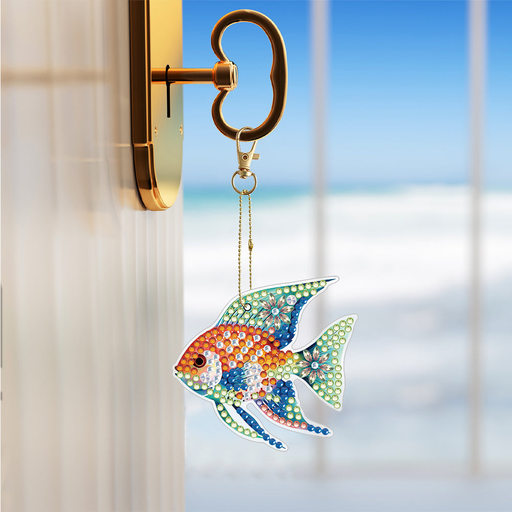 6PCS Double Sided Special Shape Diamond Painting Keychain (Flexible Fish)