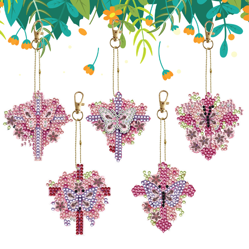 5PCS Double Sided Special Shape Diamond Painting Keychain (Crucifix)