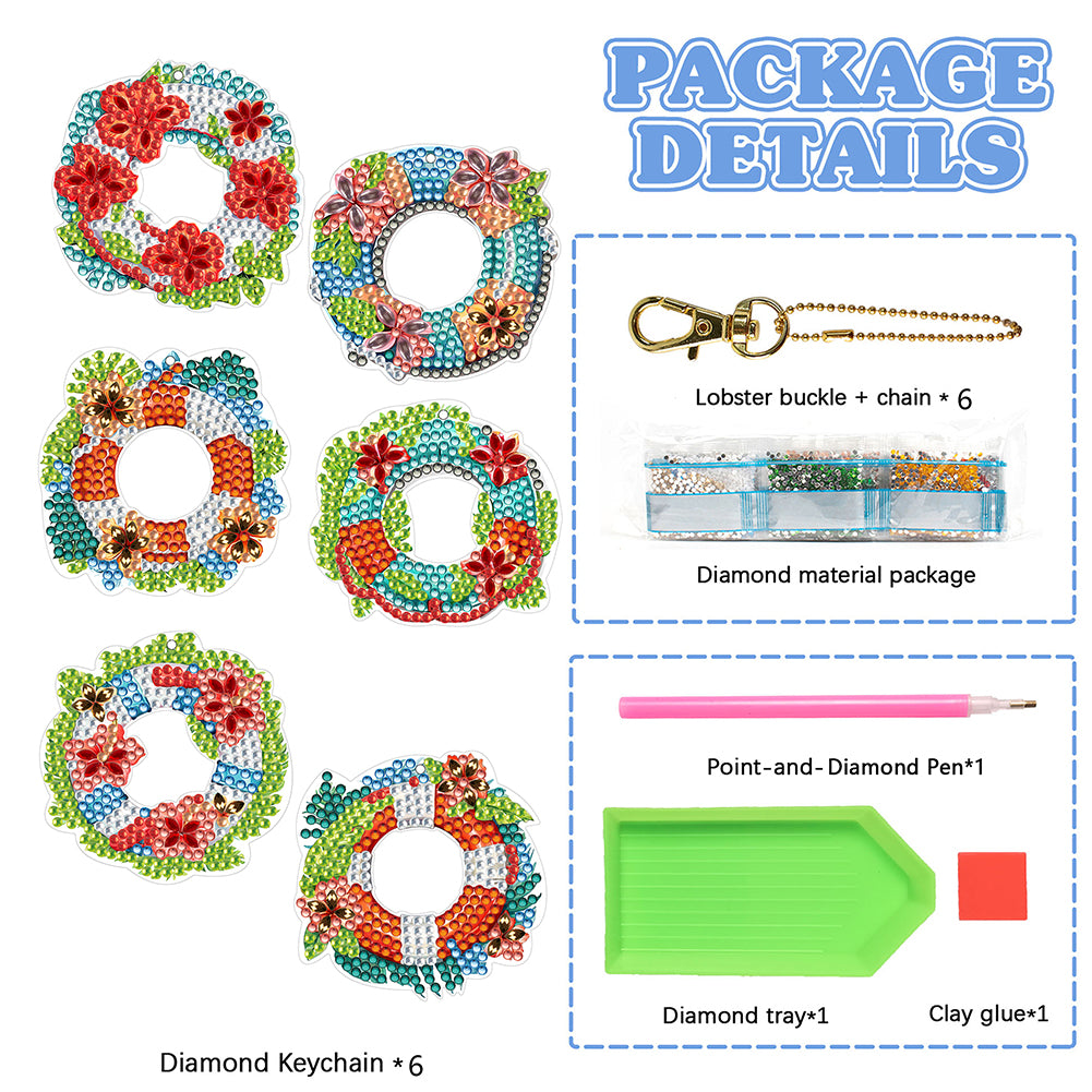 6PCS Double Sided Special Shape Diamond Painting Keychain (Flower Swim Circle)