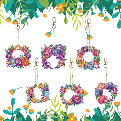 6PCS Double Sided Special Shape Diamond Painting Keychain (Flower Garland)