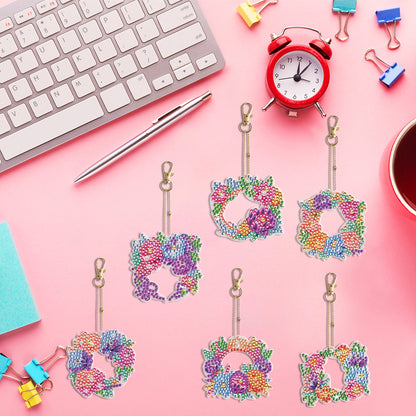 6PCS Double Sided Special Shape Diamond Painting Keychain (Flower Garland)