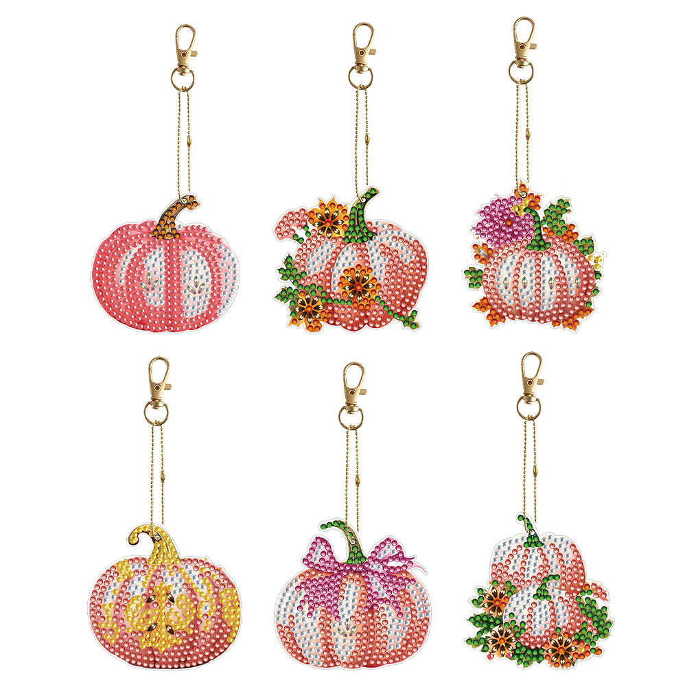 6PCS Double Sided Special Shape Diamond Painting Keychain (Flower Pumpkin)