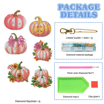 6PCS Double Sided Special Shape Diamond Painting Keychain (Flower Pumpkin)