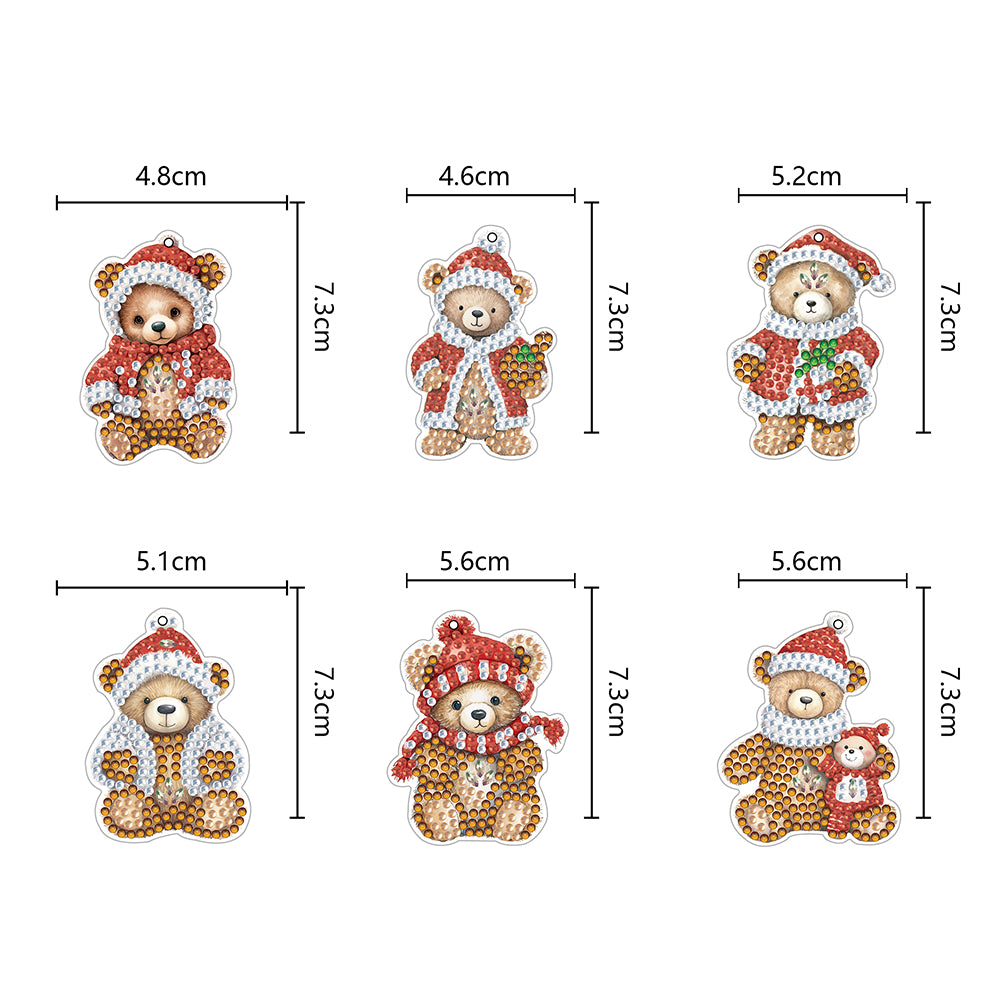 6PCS Double Sided Special Shape Diamond Painting Keychain (Christmas Bear)