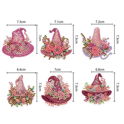 6PCS Double Sided Special Shape Diamond Painting Keychain (Wizard Hat)