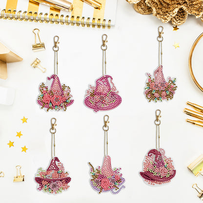 6PCS Double Sided Special Shape Diamond Painting Keychain (Wizard Hat)