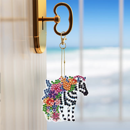 5PCS Double Sided Special Shape Diamond Painting Keychain (Flower Zebra)