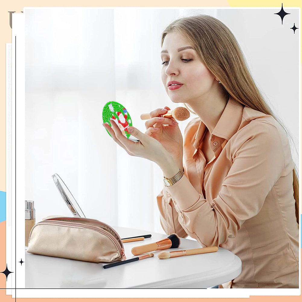 Double Sided Special Shape Diamond Painting Compact Mirror (Santa #6)