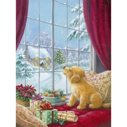 Christmas Golden Retriever - Full Round Drill Diamond Painting 30*40CM