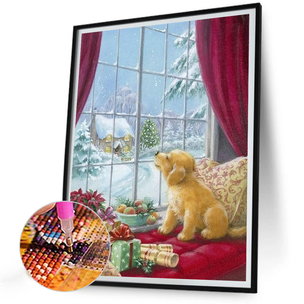 Christmas Golden Retriever - Full Round Drill Diamond Painting 30*40CM