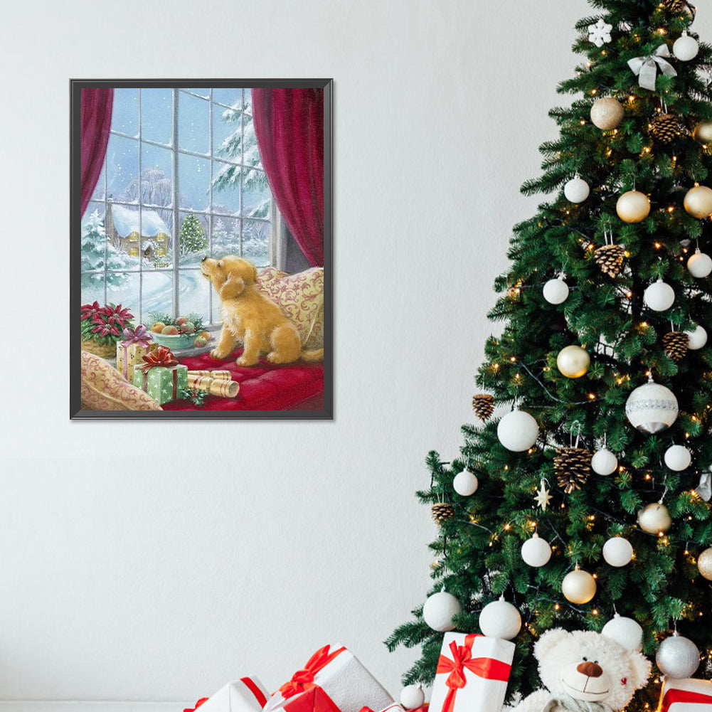 Christmas Golden Retriever - Full Round Drill Diamond Painting 30*40CM