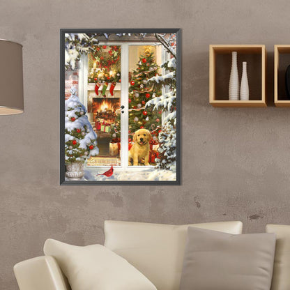 Christmas Golden Retriever - Full Round Drill Diamond Painting 30*40CM