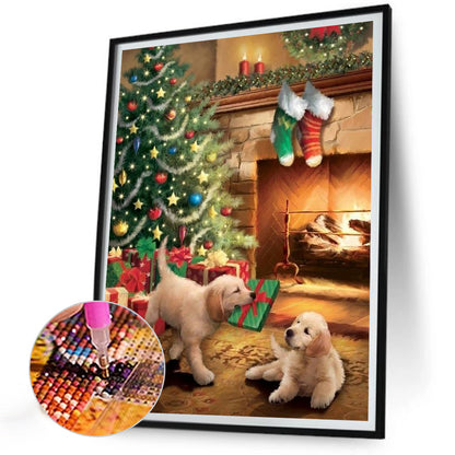 Christmas Golden Retriever - Full Round Drill Diamond Painting 30*40CM