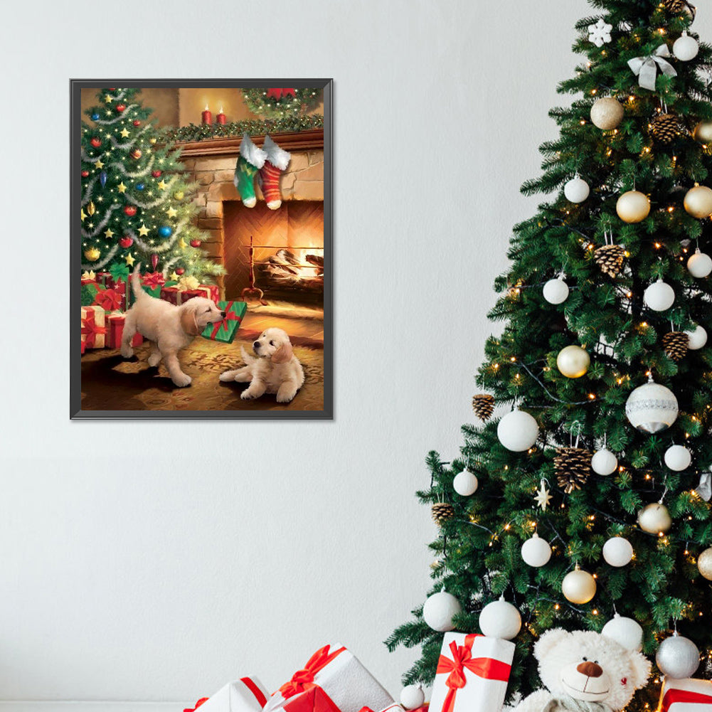 Christmas Golden Retriever - Full Round Drill Diamond Painting 30*40CM