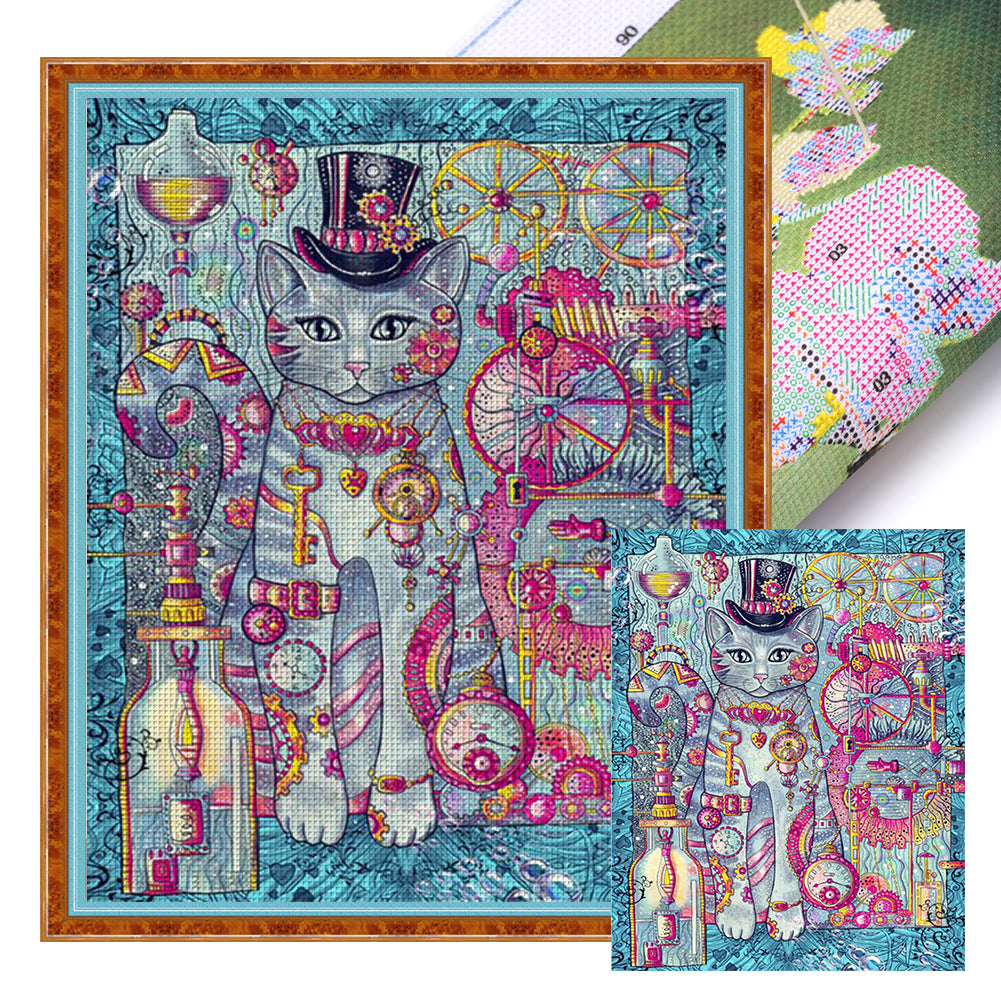Gem Cat - 11CT Stamped Cross Stitch 45*55CM
