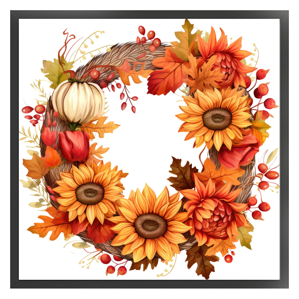 Autumn Sunflower Wreath - 11CT Stamped Cross Stitch 40*40CM