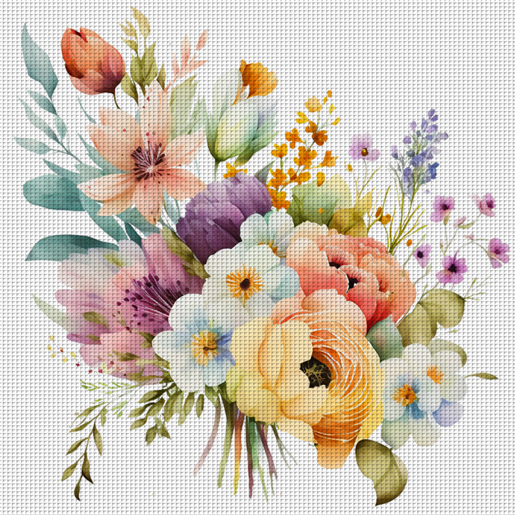 Watercolor Flowers - 11CT Stamped Cross Stitch 45*45CM