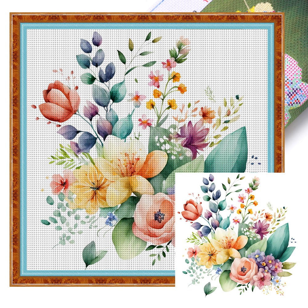 Watercolor Flowers - 11CT Stamped Cross Stitch 45*45CM