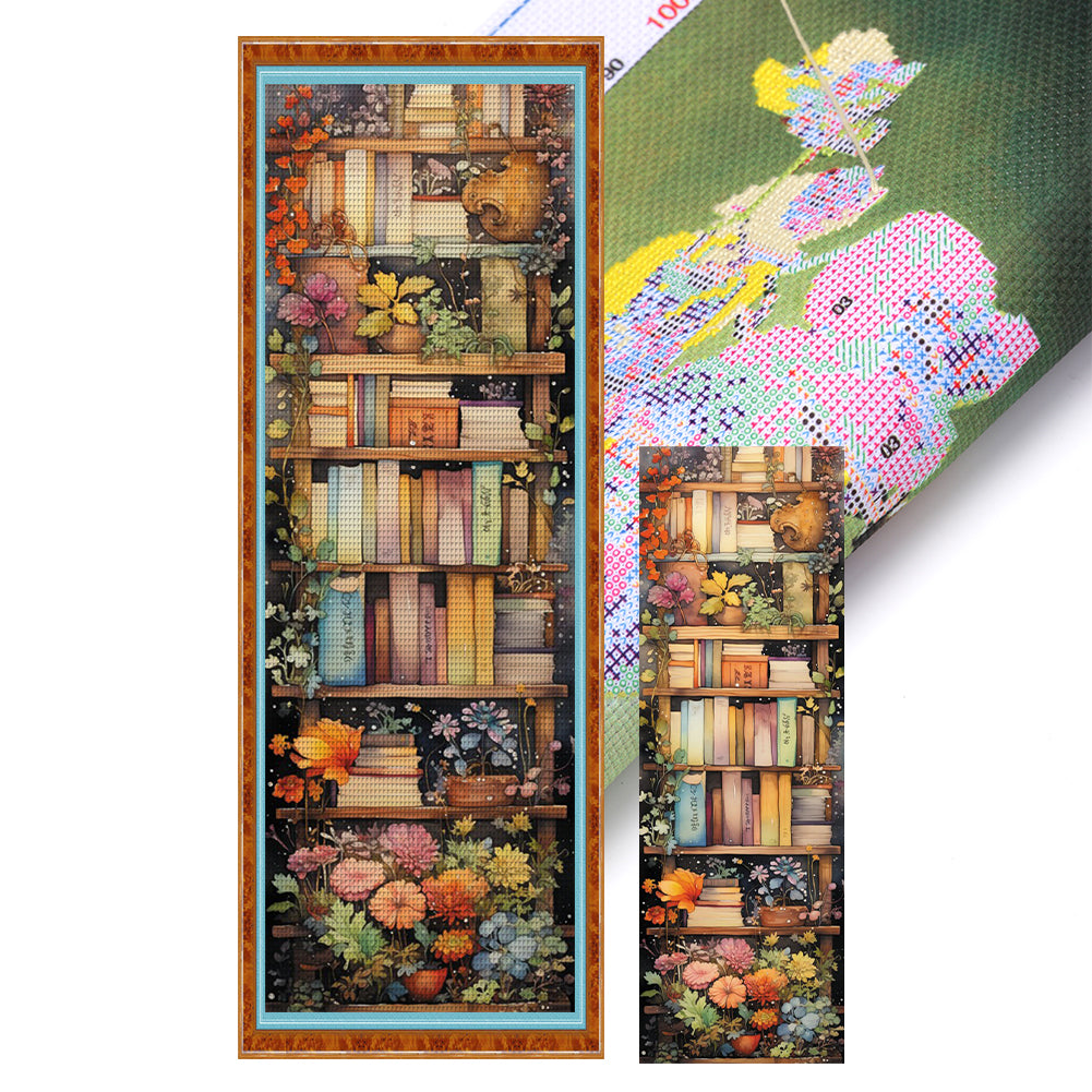 Stack Of Books With Flowers - 11CT Stamped Cross Stitch 30*80CM
