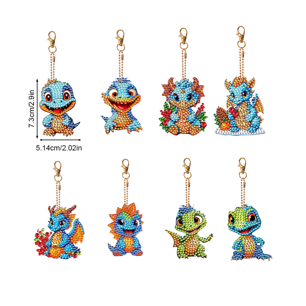 8PCS Double Sided Special Shape Diamond Art Keyring Baby Dinosaur (YS272)