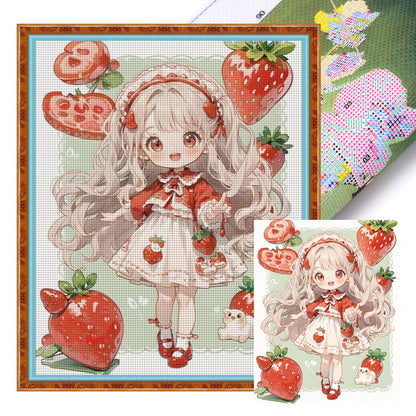 Strawberry Girl - 11CT Stamped Cross Stitch 40*50CM