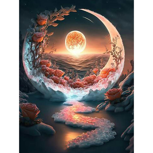 Fantasy Mirror Under The Moon - Full Round Drill Diamond Painting 30*40CM
