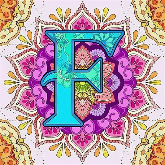 Mandala Letter F - Full Round Drill Diamond Painting 30*30CM