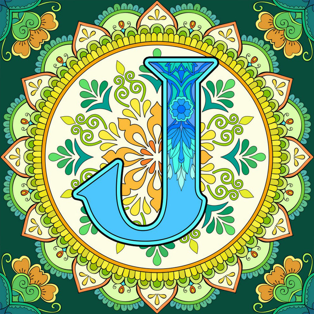 Mandala Letter J - Full Round Drill Diamond Painting 30*30CM