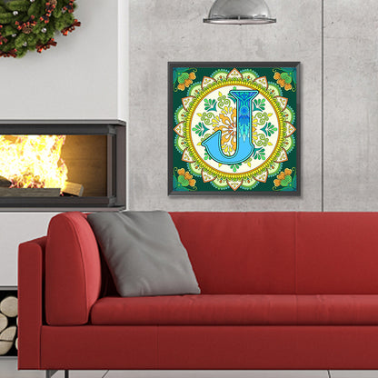 Mandala Letter J - Full Round Drill Diamond Painting 30*30CM