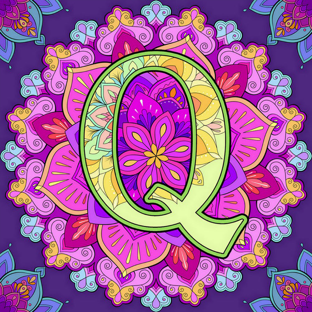 Mandala Letter Q - Full Round Drill Diamond Painting 30*30CM